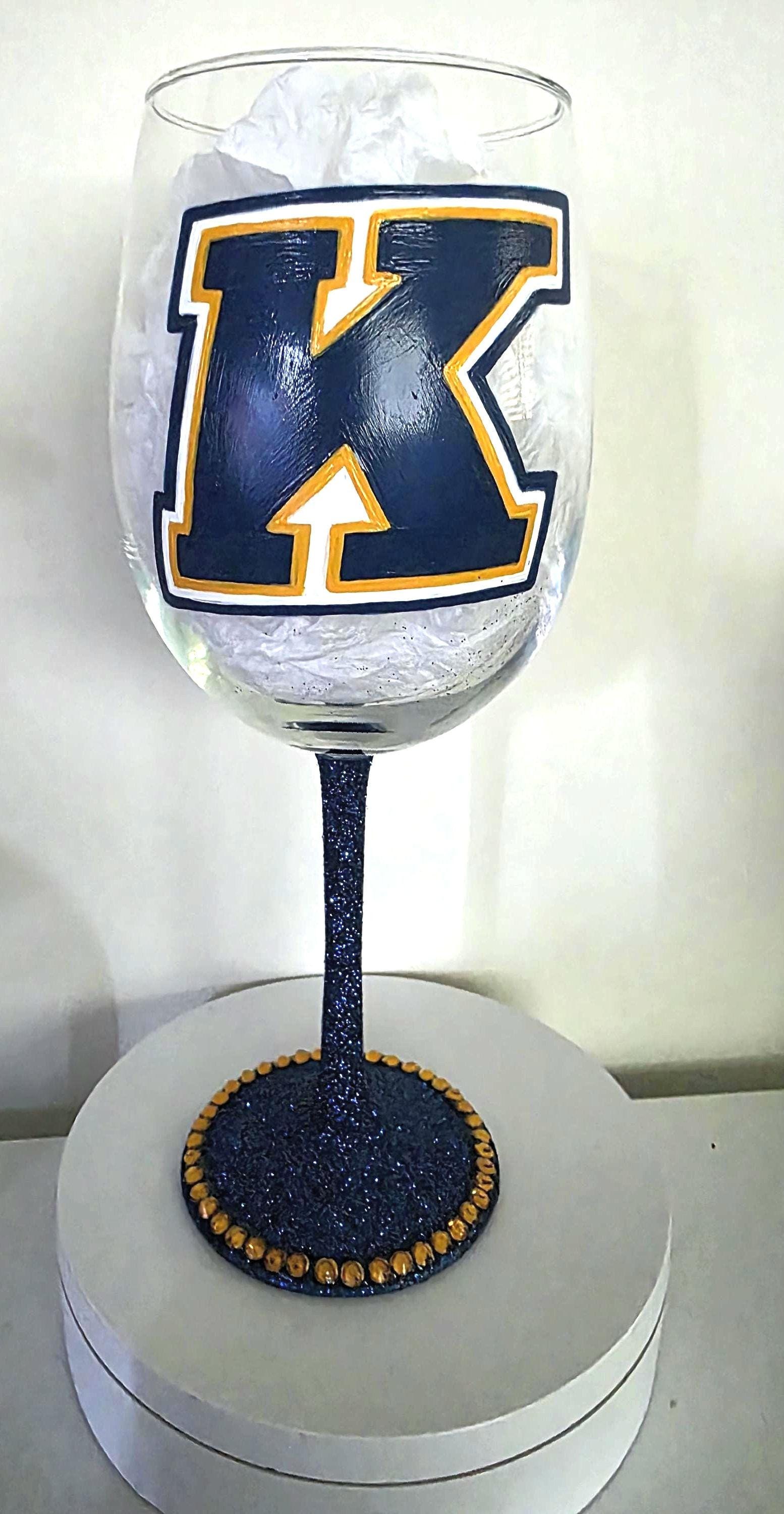 Kent State University Wine Glass, Hand Painted Glitter Stem/Graduation Gift/College Gift, view 4