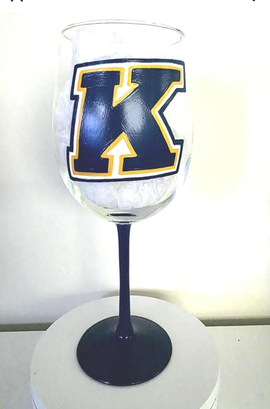 Kent State University Wine Glass, Hand Painted Glitter Stem/Graduation Gift/College Gift, view 2