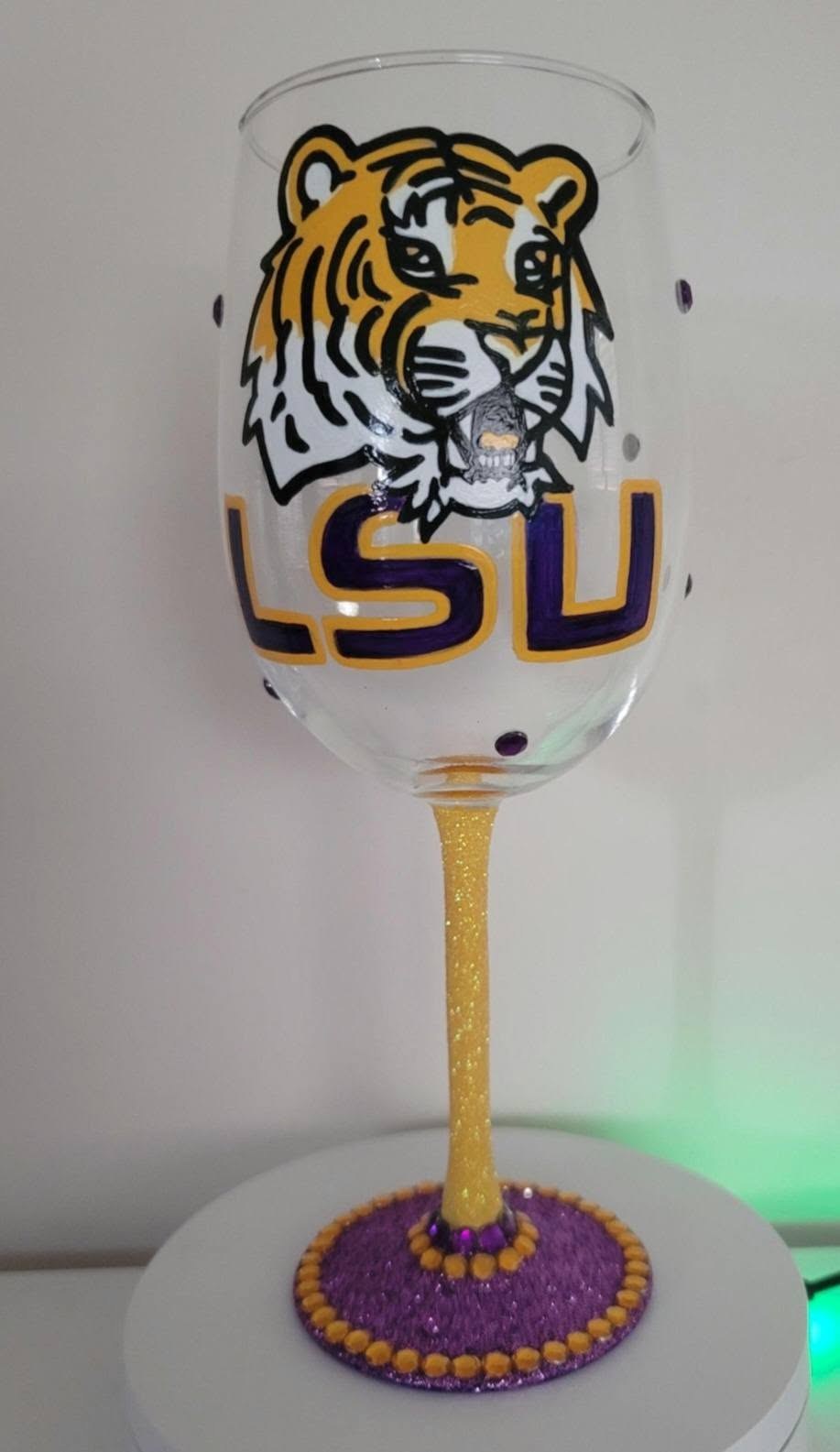 LSU Tigers Hand Painted 18 oz Wine Glass