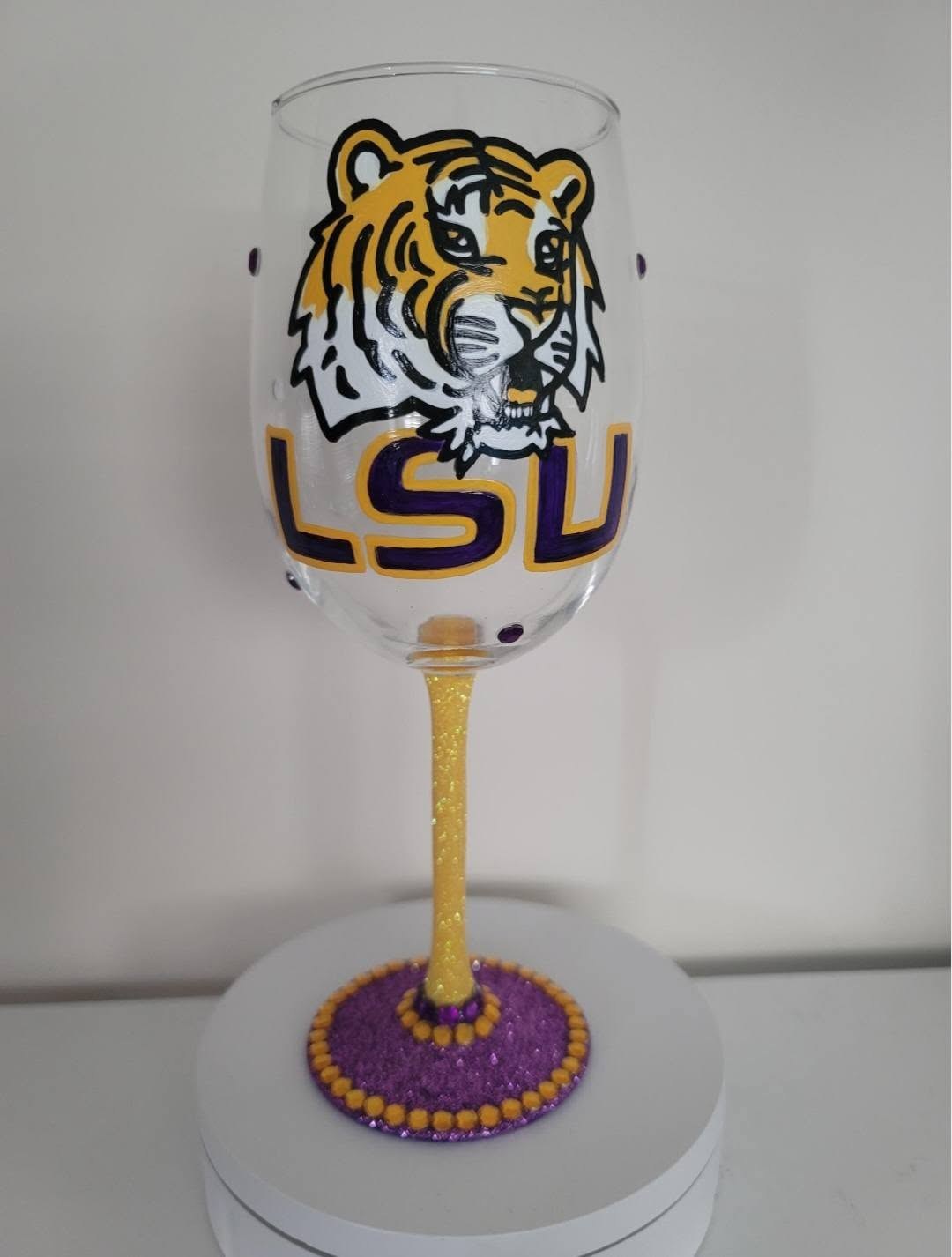 LSU Tigers Hand Painted 18 oz Wine Glass, view 2