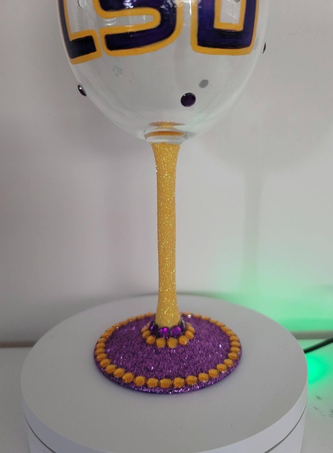 LSU Tigers Hand Painted 18 oz Wine Glass, view 3