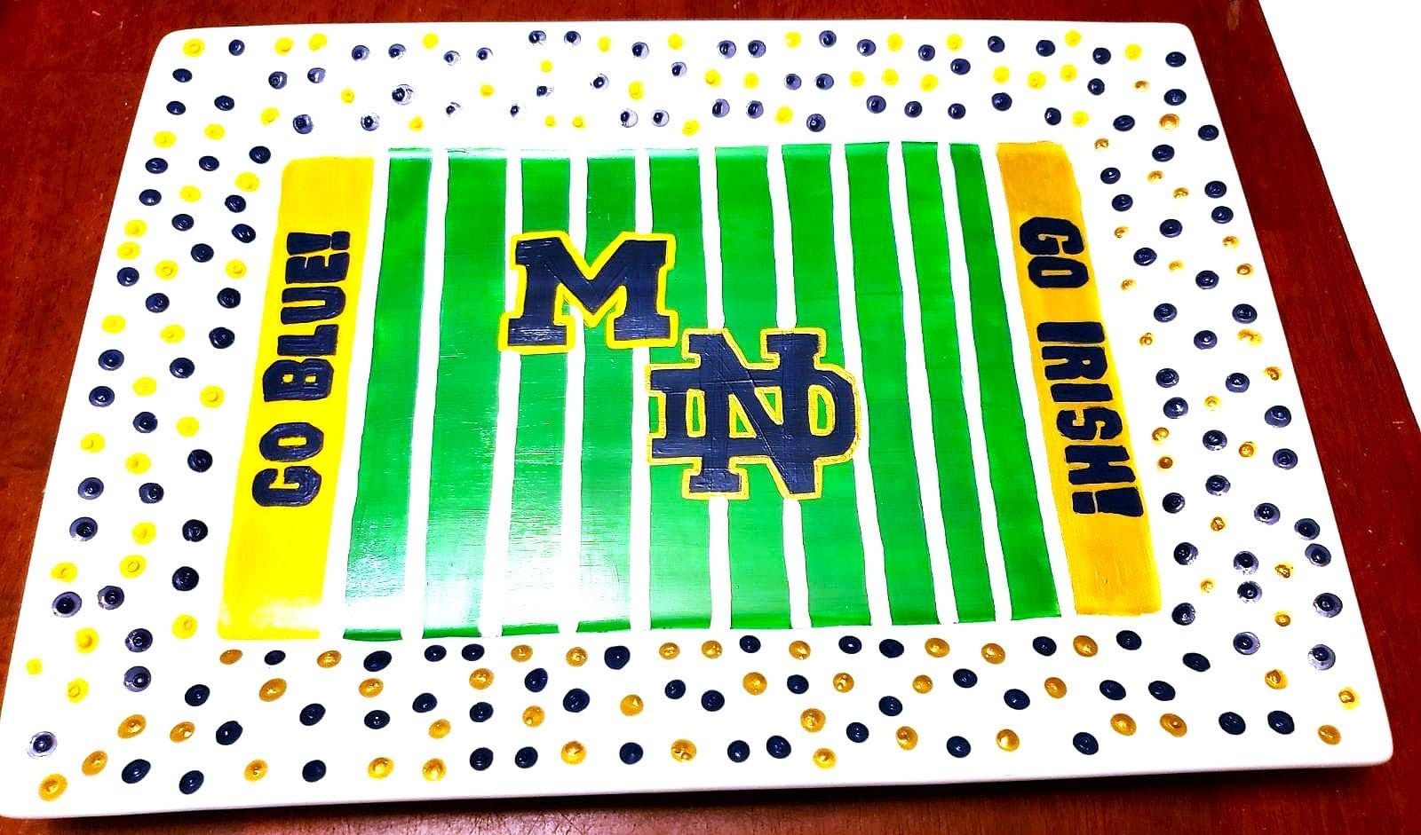 Michigan/Notre Dame Hand-Painted Football Field Platter (10x14), view 2
