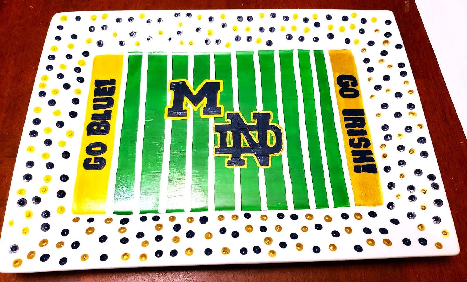 Michigan/Notre Dame Hand-Painted Football Field Platter (10x14), view 3