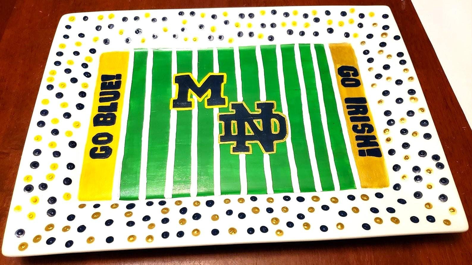 Michigan/Notre Dame Hand-Painted Football Field Platter (10x14), view 4