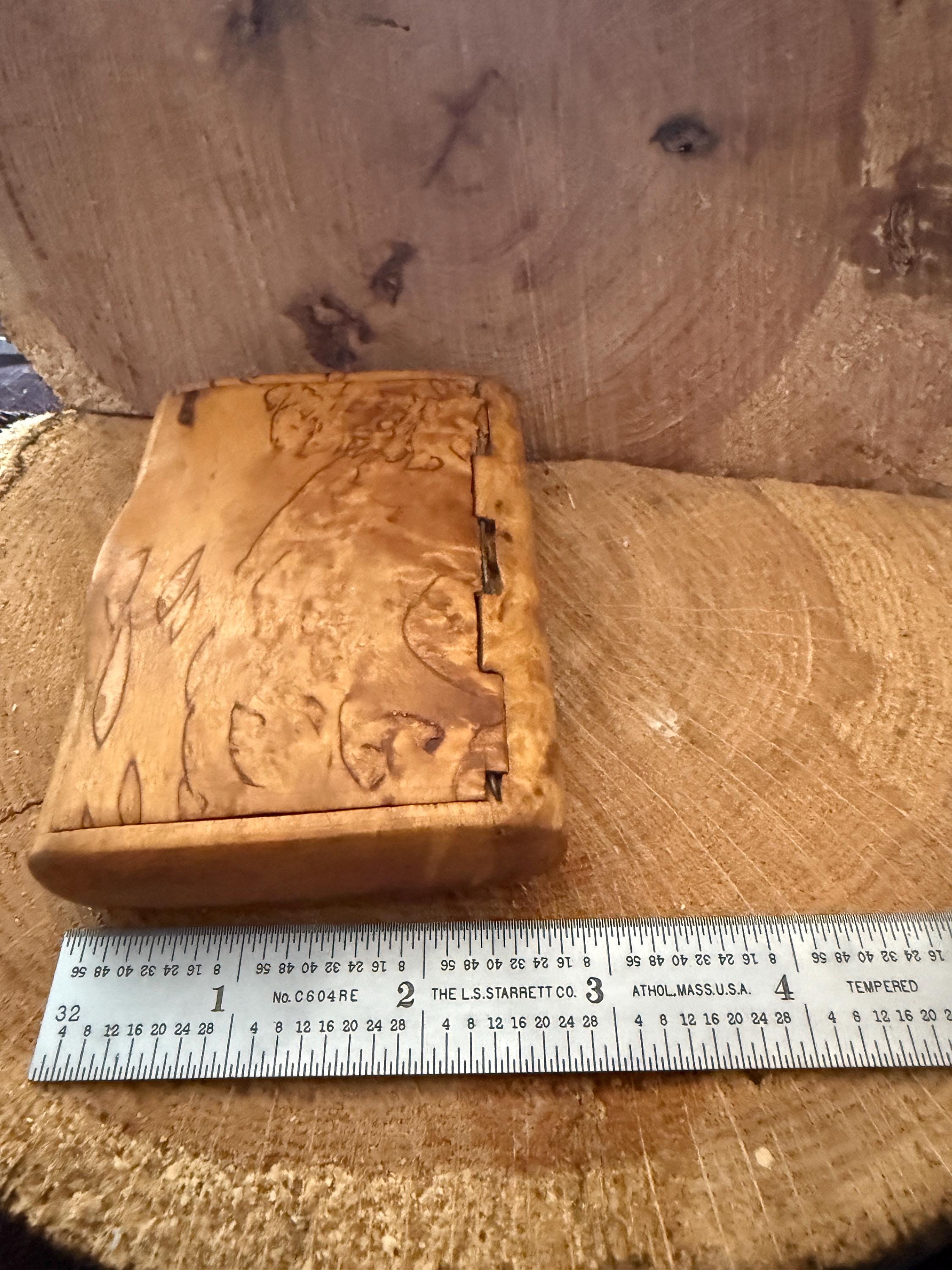 Hand Carved Burlwood Cigarette/Business Card Holder detail 3