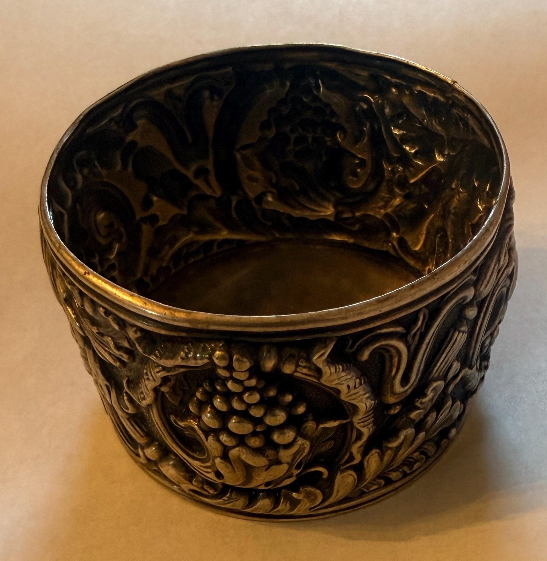 Tiffany Sterling open salt with cobalt( not signed)container detail 2