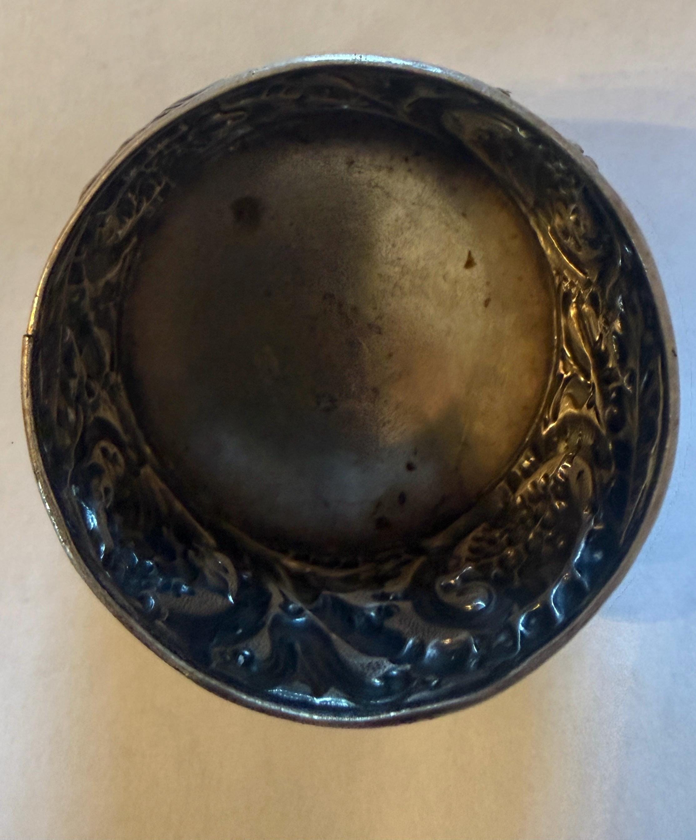Tiffany Sterling open salt with cobalt( not signed)container detail 4
