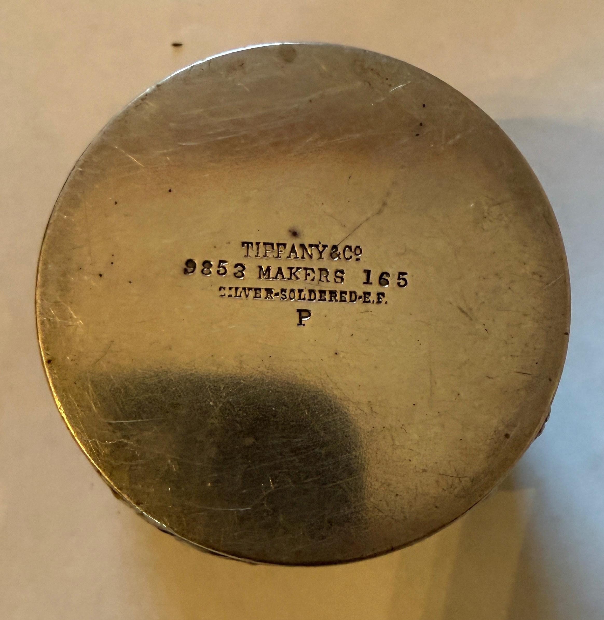 Tiffany Sterling open salt with cobalt( not signed)container detail 5