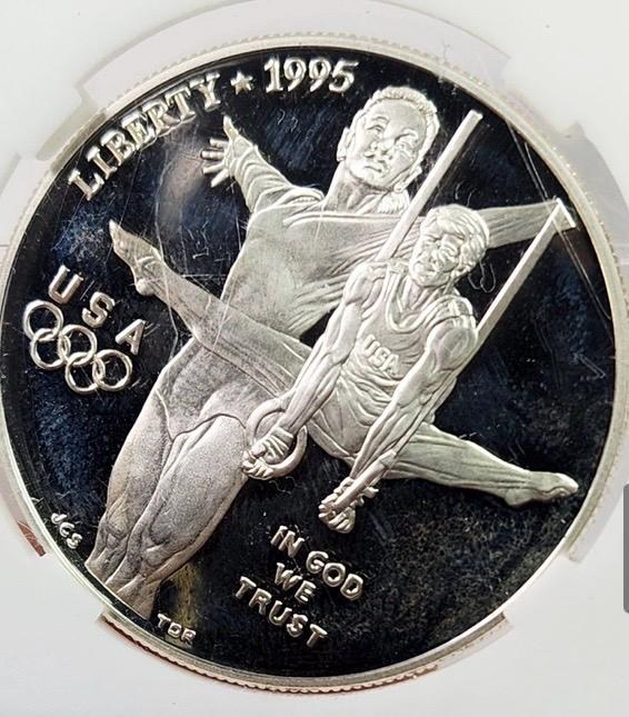 1995 Olypic Silver Gymastic coin detail 2