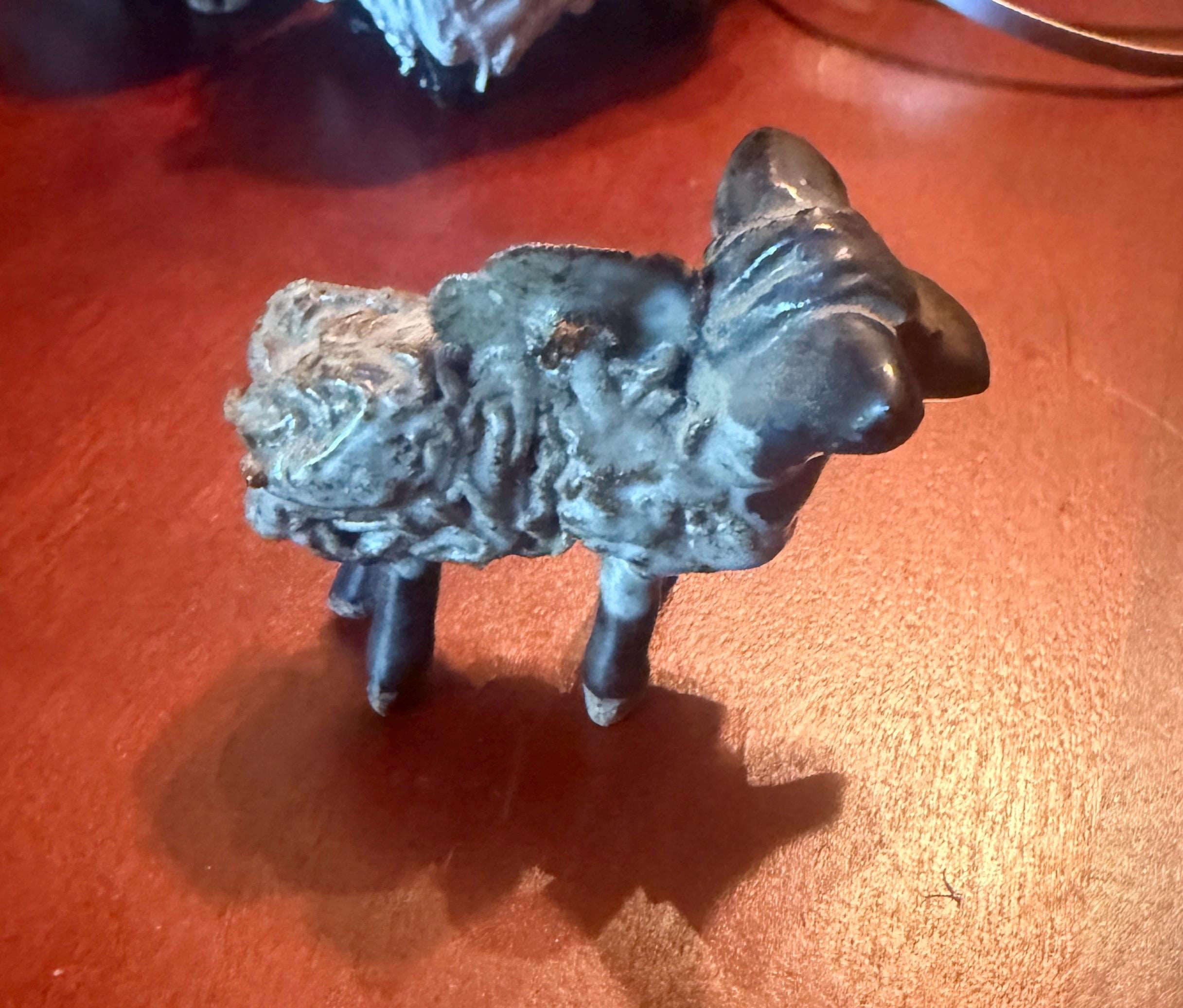 70s ceramic sheep figurine with hole to hang it on xmas trees