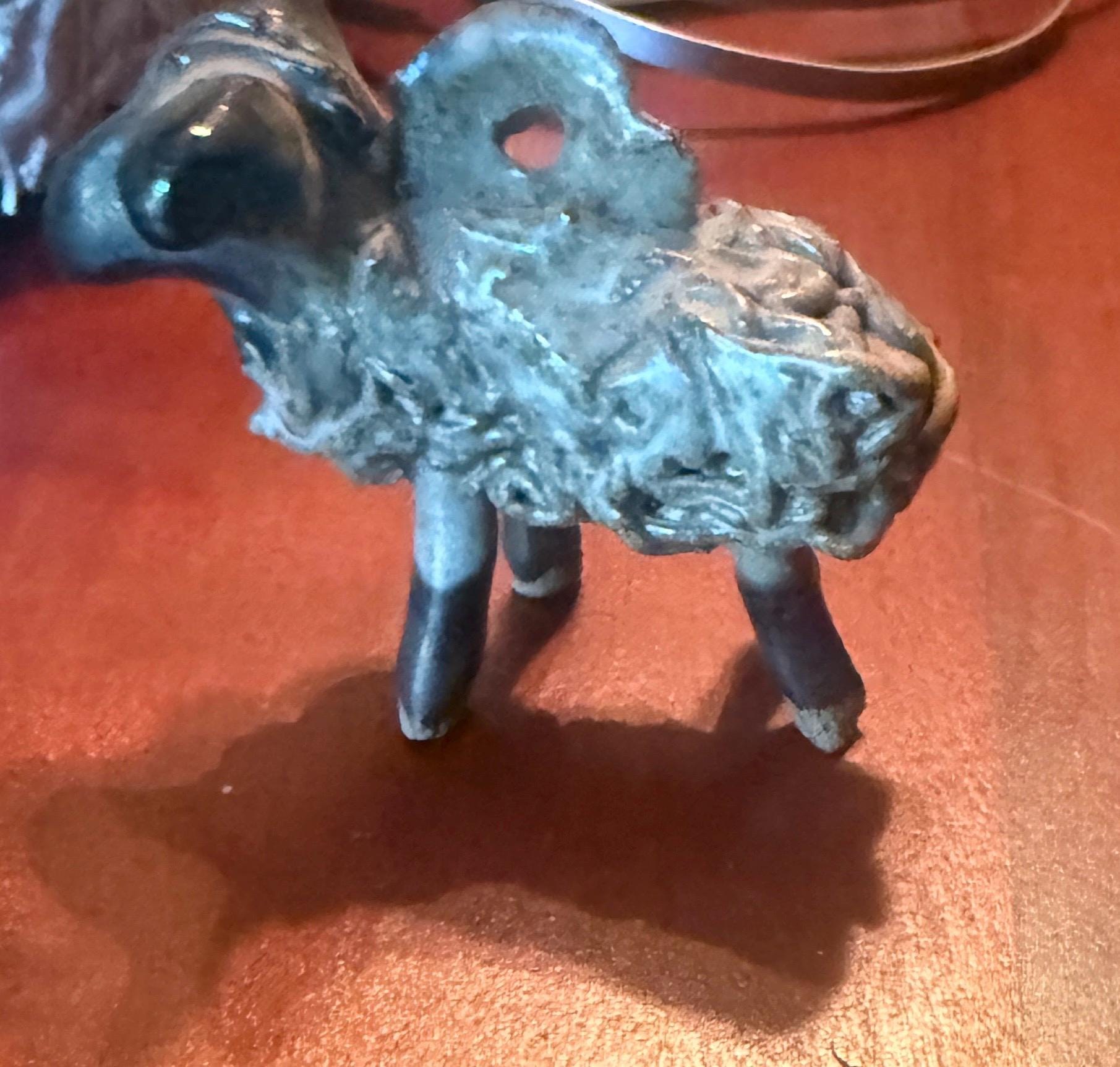 70s ceramic sheep figurine with hole to hang it on xmas trees detail 2