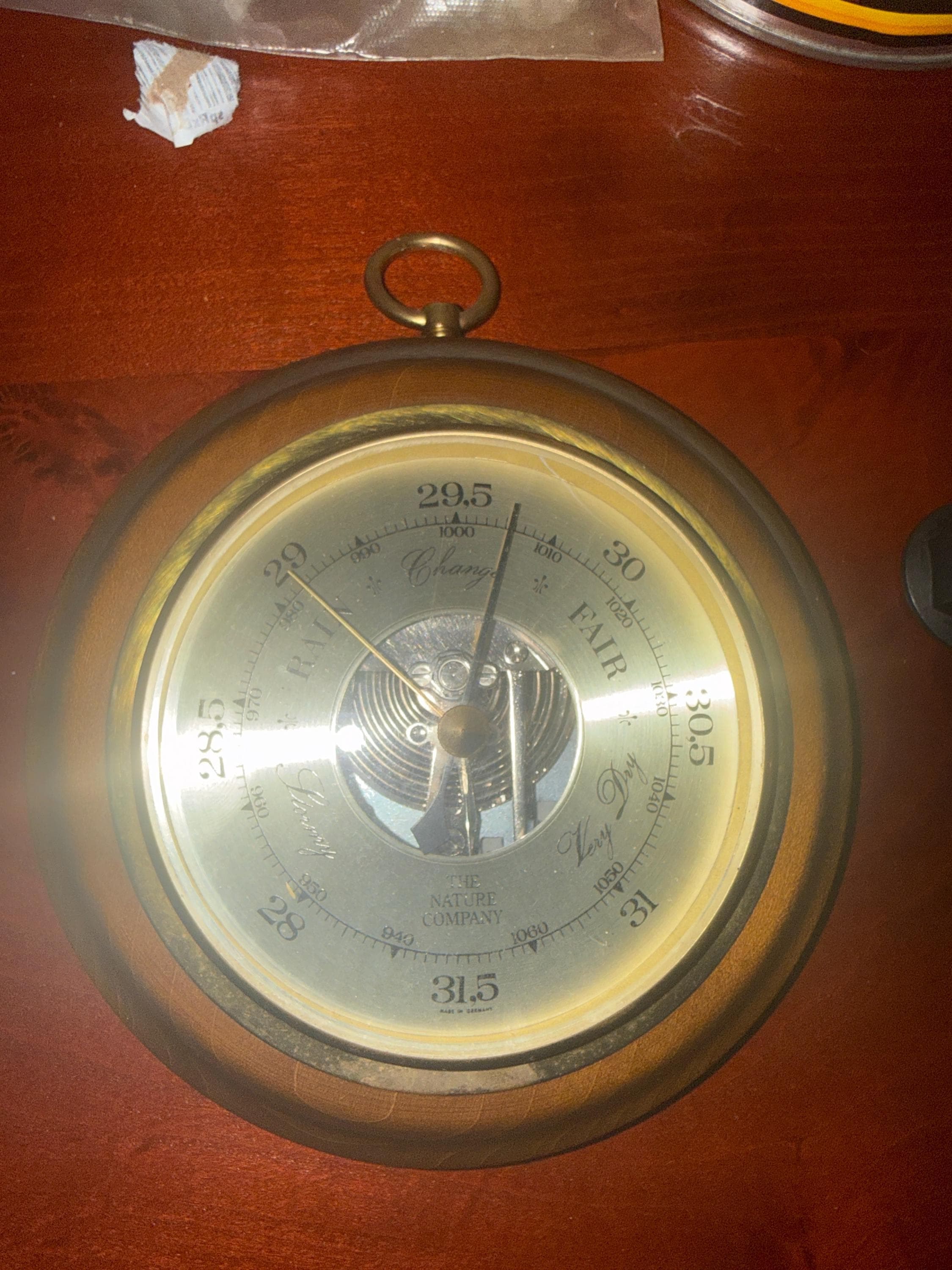 The Nature company barometer from 90s it’s accurate and snowstorms make it low pressure