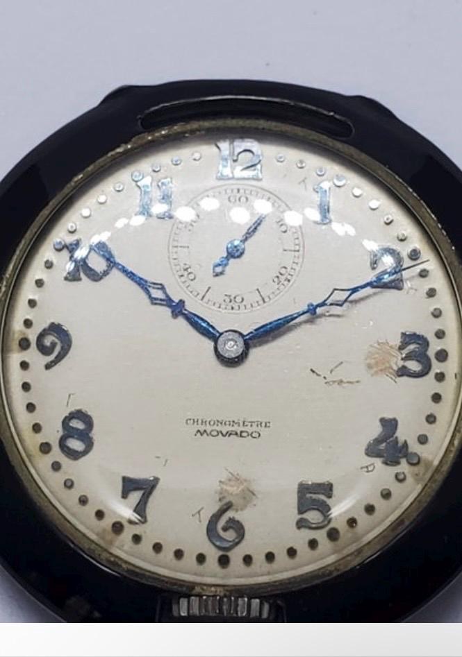 1930s stunning Movado chronometer with nicely enameled case detail 3