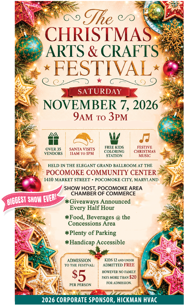 Christmas Arts & Crafts Festival flyer, November 7, 2026, at the Pocomoke Community Center