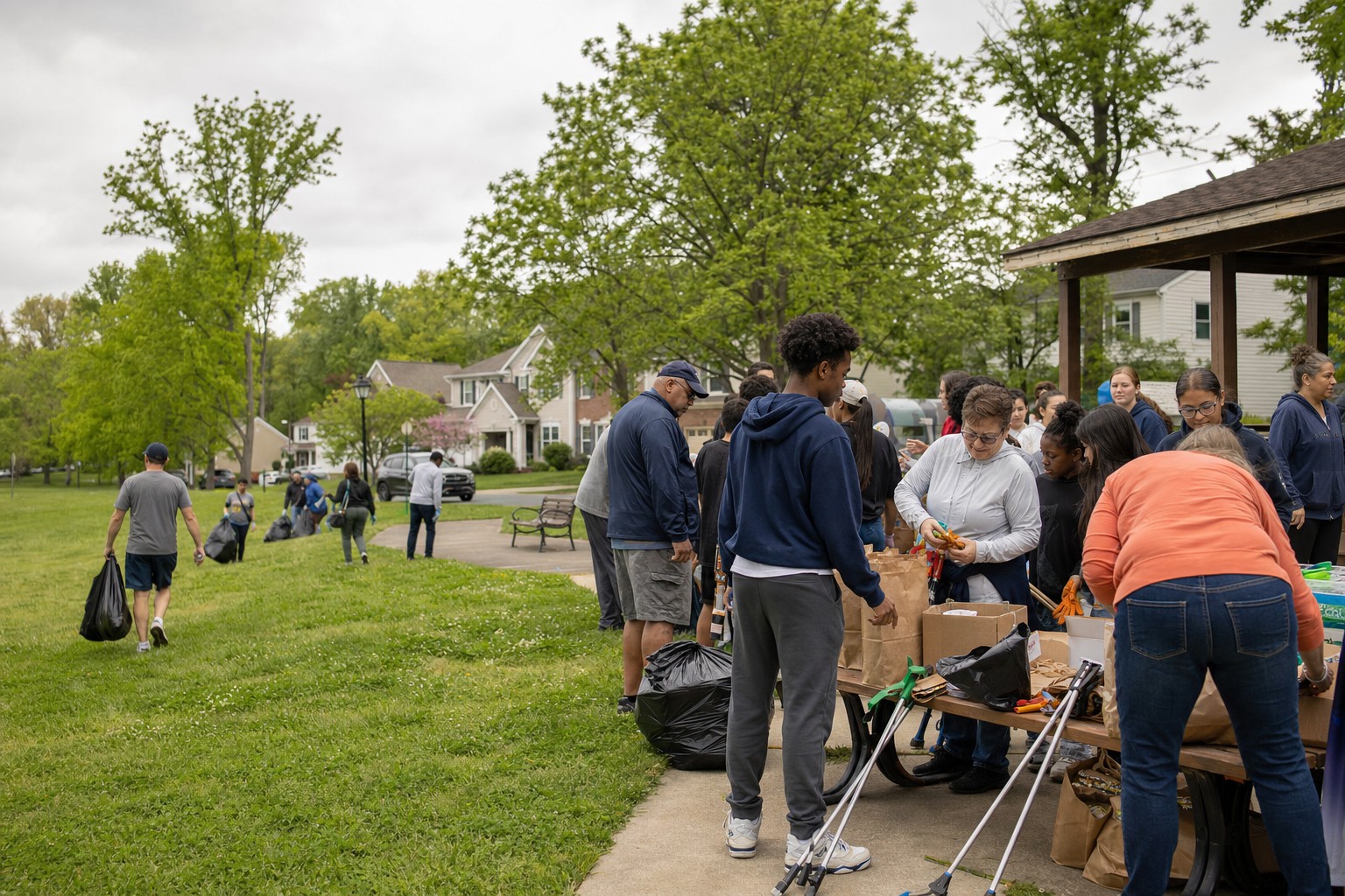 Community volunteers gathering at a neighborhood green space