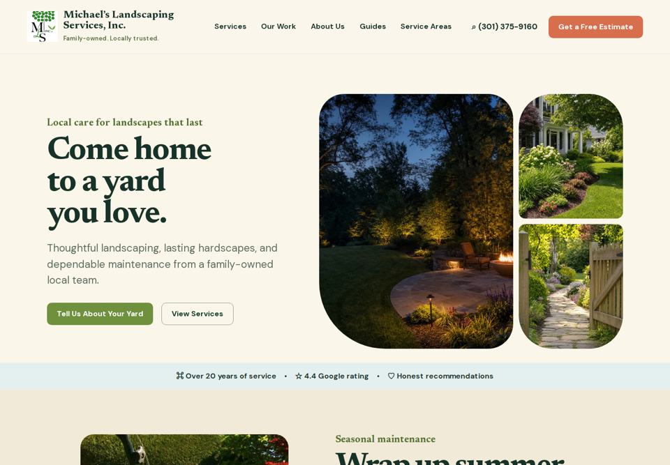 Michael’s Landscaping Services website homepage