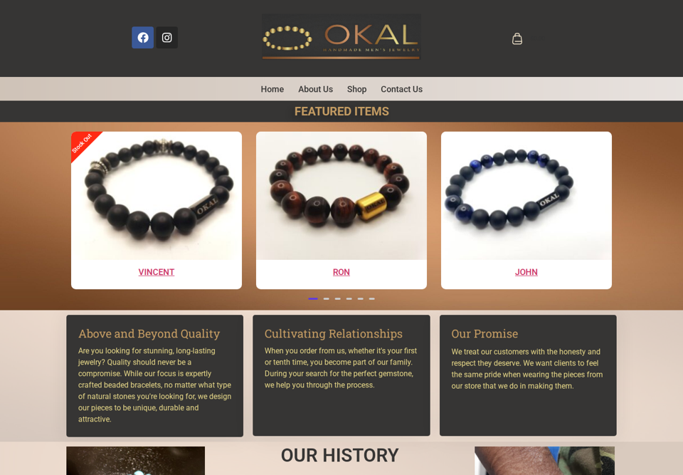 OKAL Jewelry website homepage