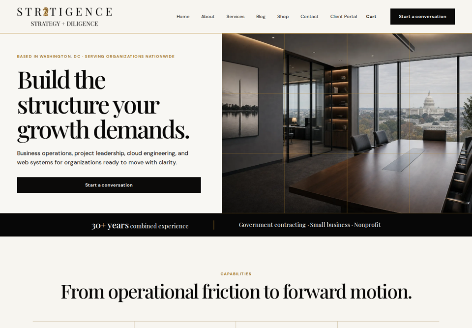 Stratigence website homepage