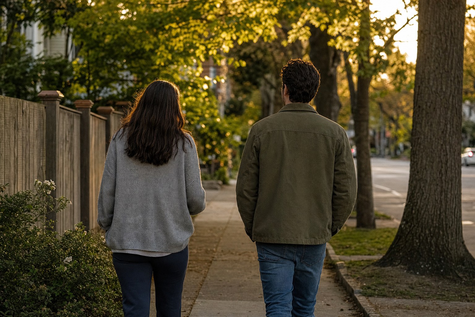 Two people taking time to reflect while walking outdoors