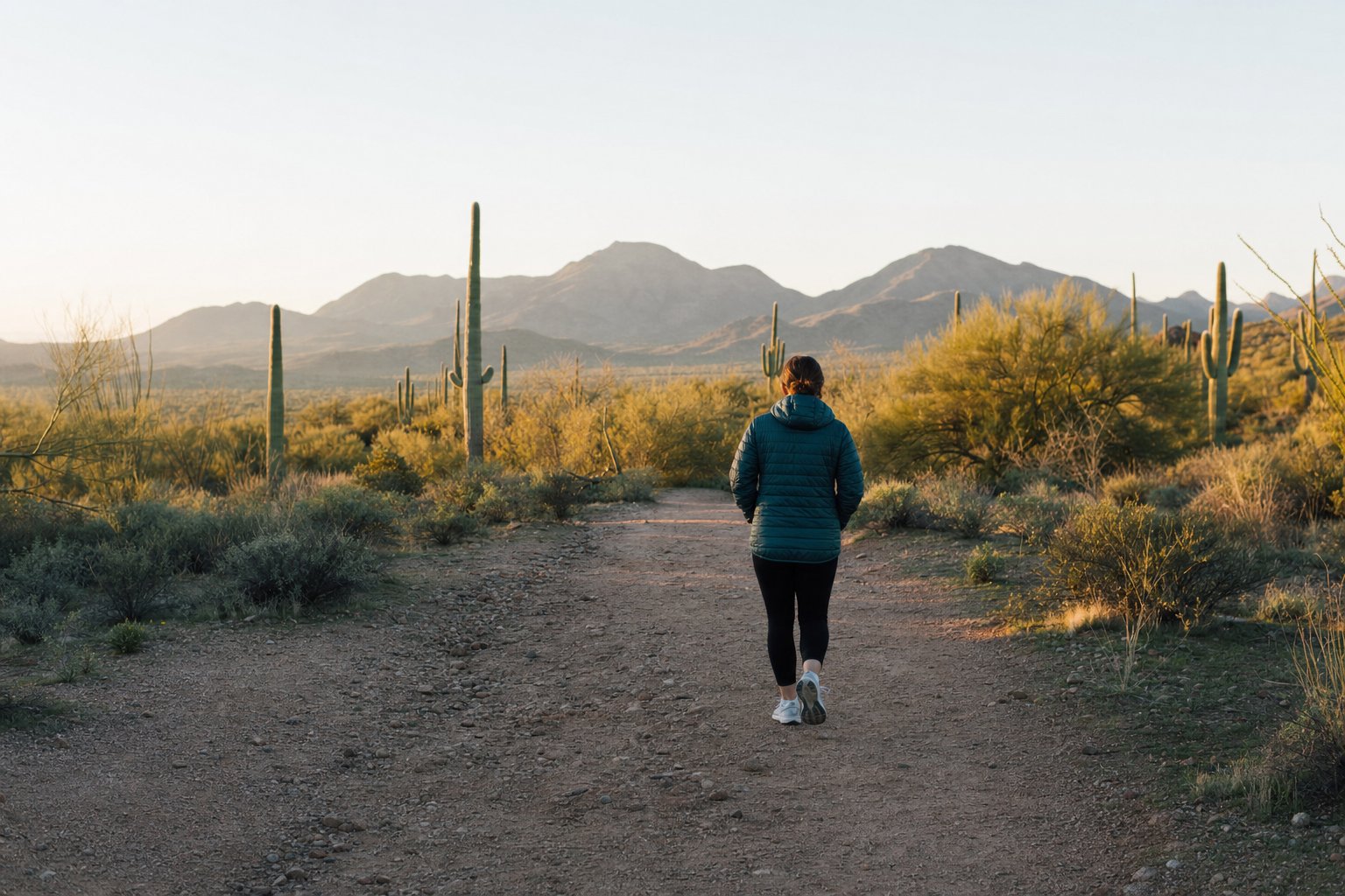 A person taking a grounding walk on an Arizona desert trail
