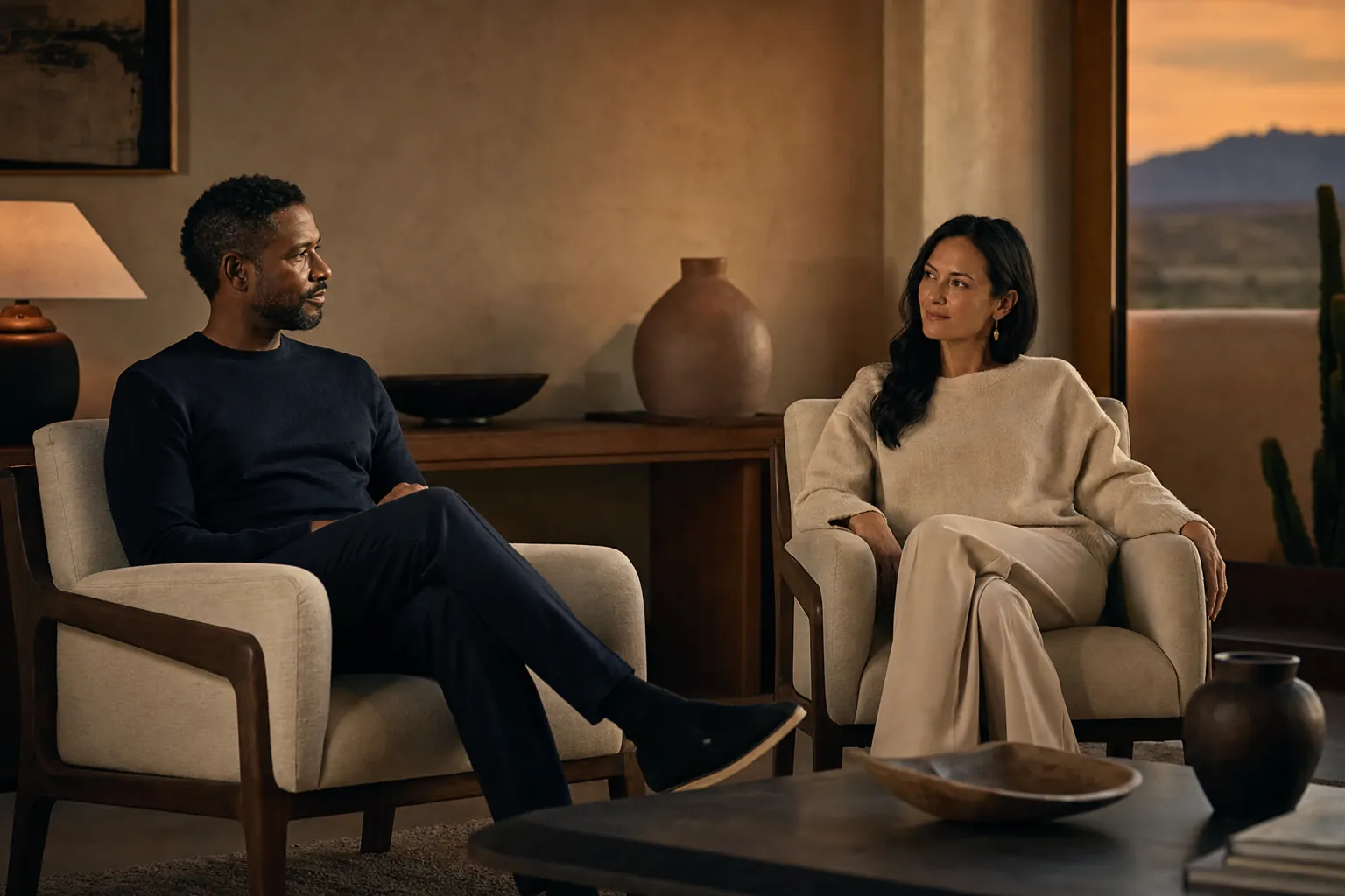 A calm, private therapy office with two chairs