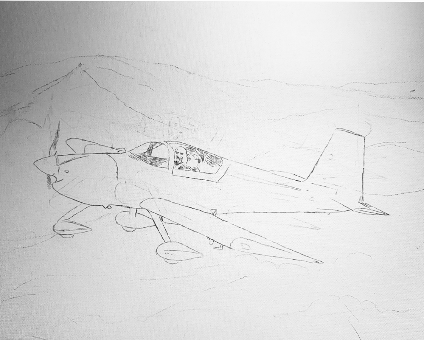 Pencil sketch of an airplane viewed on a phone