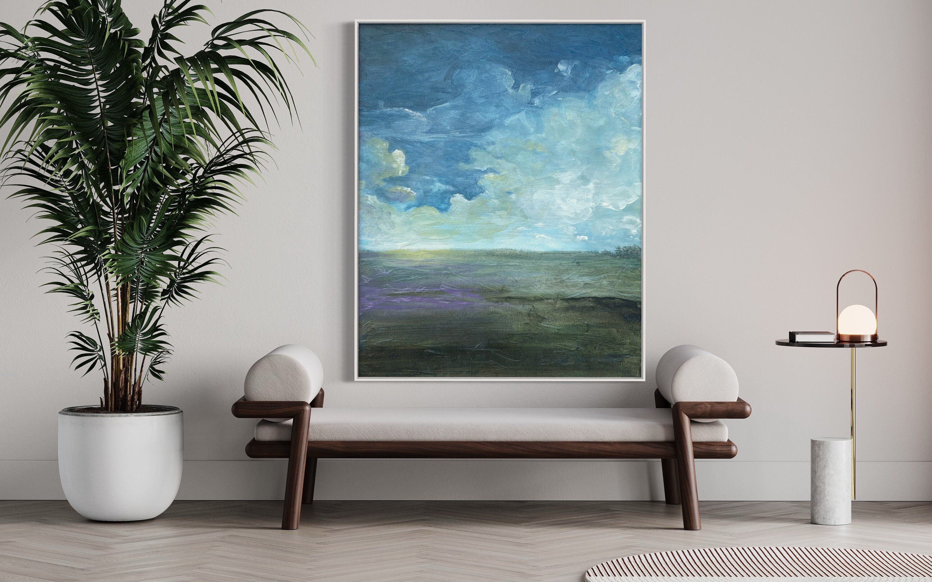 Custom Abstract Landscape Painting, Soft Color Paintings, Commission Painting - Blue, Green, Cream, Lavender2