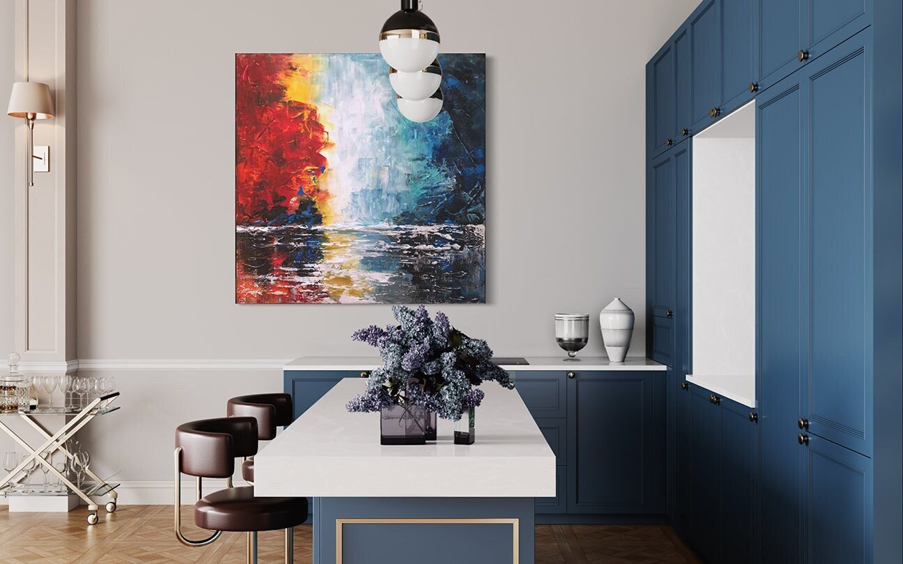 Custom Abstract Painting, Oversized Paintings, Commission Painting - Red, White, Blue and Yellow
