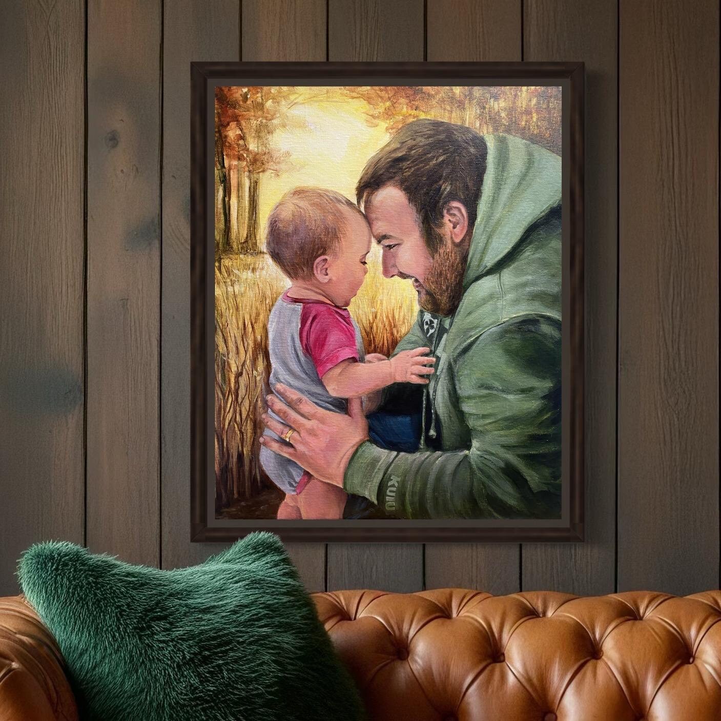 Custom Baby and Father Portrait, Hand-Painted Acrylic or Oil on Canvas