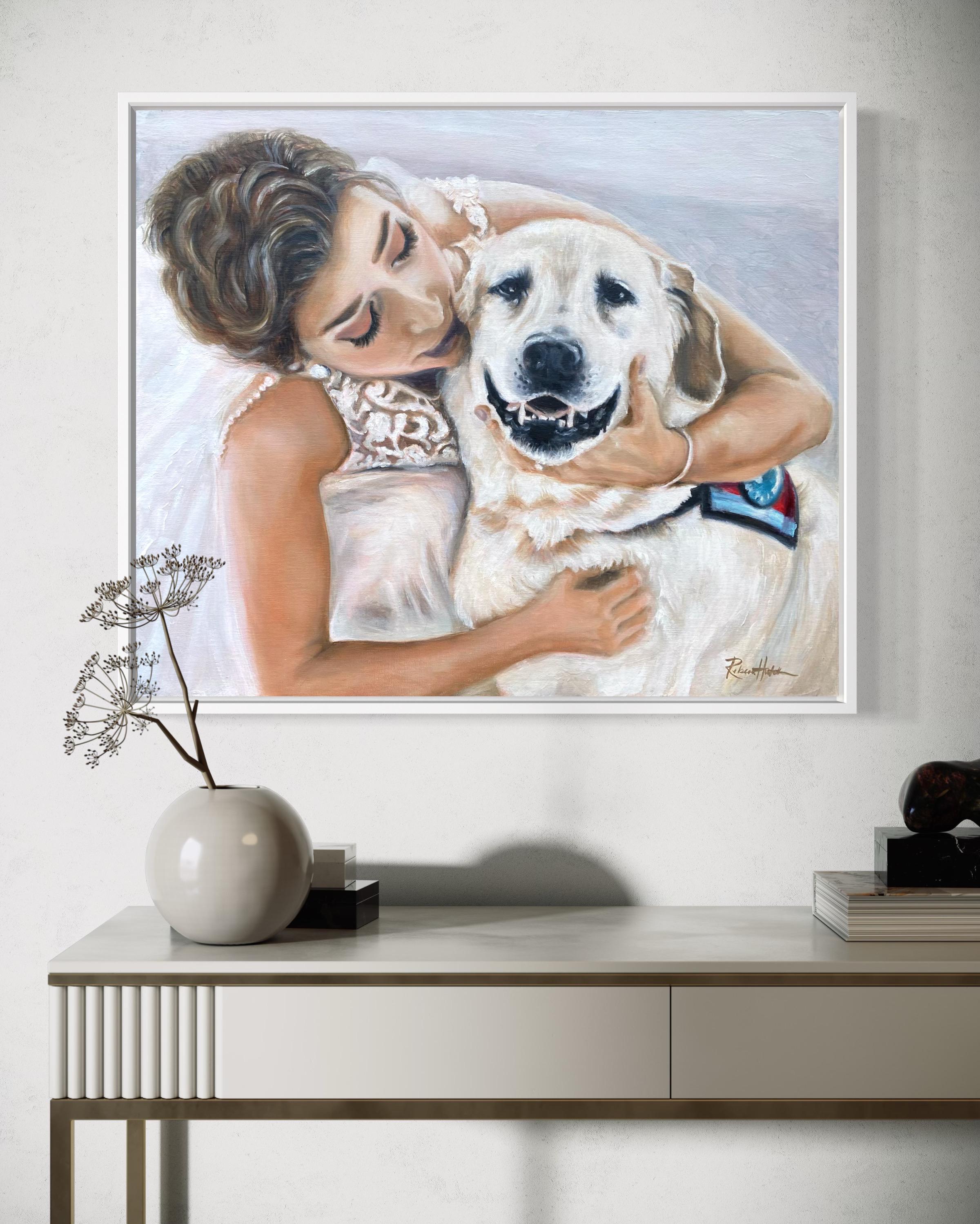 Custom Bridal Portrait Painting, Wedding Anniversary Gift, Dog and Owner Art