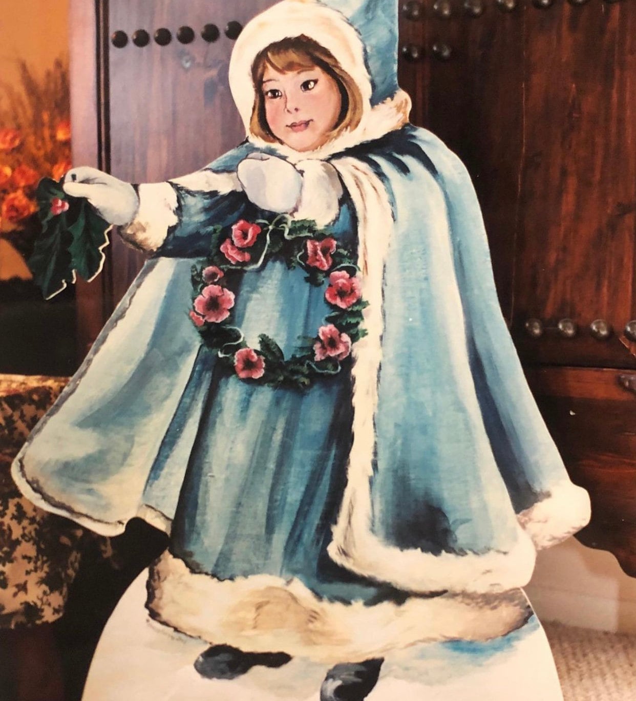 Custom Child Portrait Christmas Wood Cutout, Vintage Winter Decoration