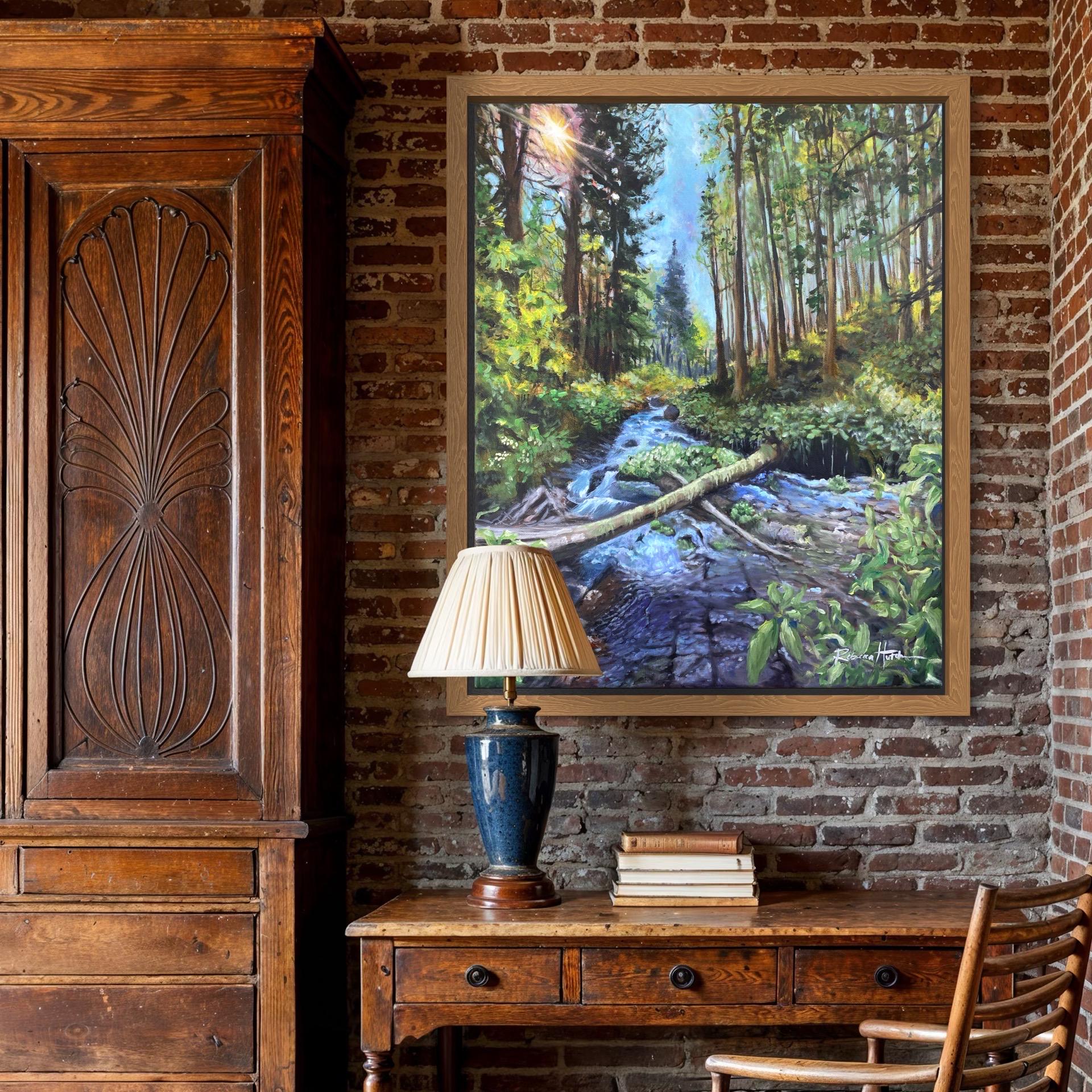 Custom Forest Stream Painting: Landscape Art, Columbia River Gorge, Oregon, Trail