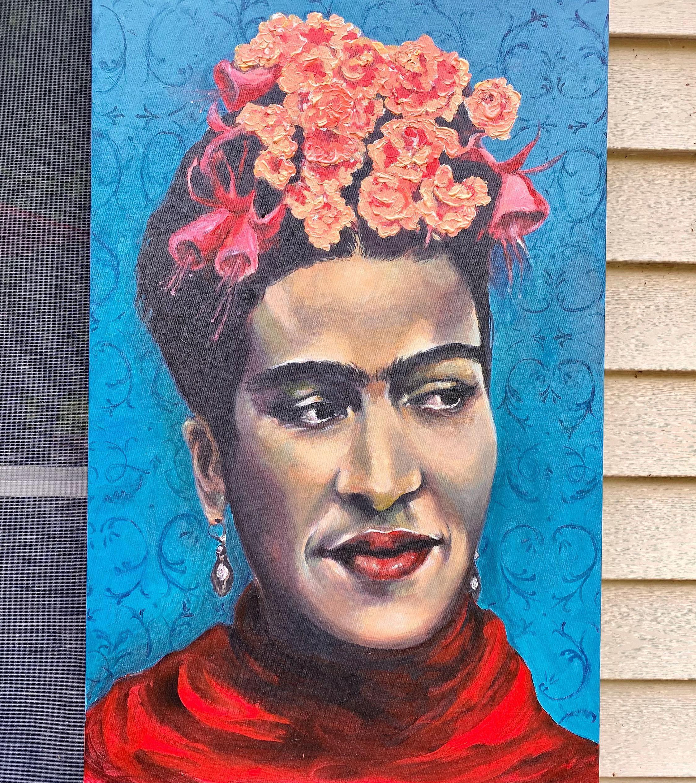 Custom Frida Kahlo Portrait Painting, Commissioned Pop Art on Canvas
