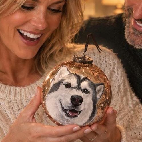 CUSTOM Hand-Painted Pet Christmas Ornament Vintage and Vintage Look Mercury Glass