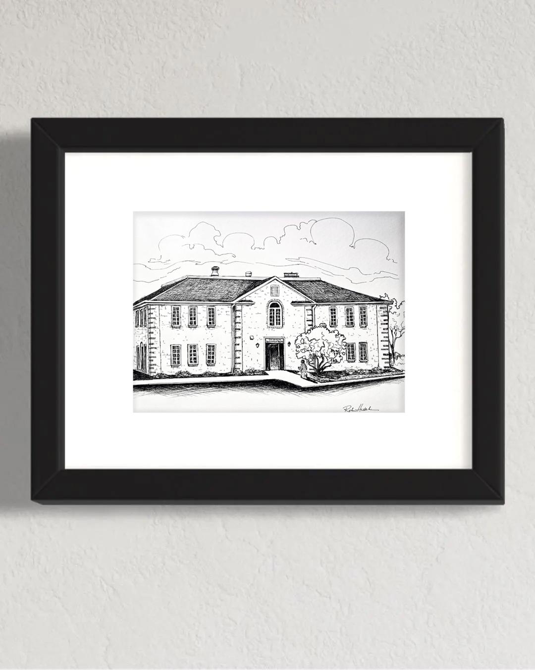 Custom Home Portrait, Original Pen and Ink Building Drawing
