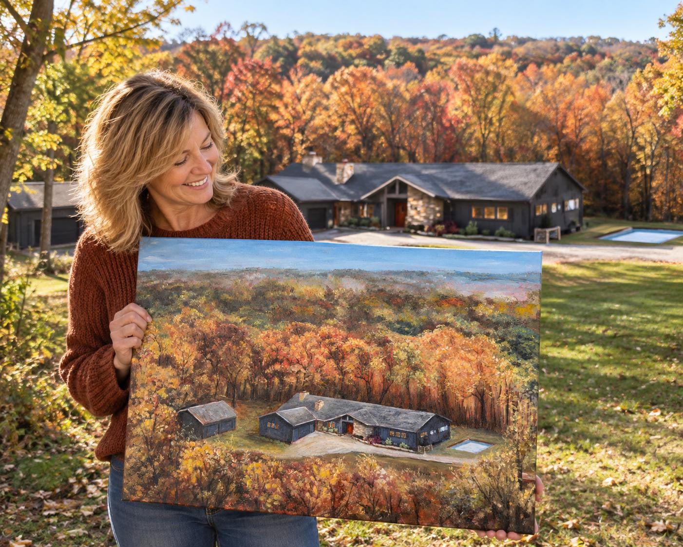 Custom House Portrait Painting: Hand-Painted Home Canvas Art