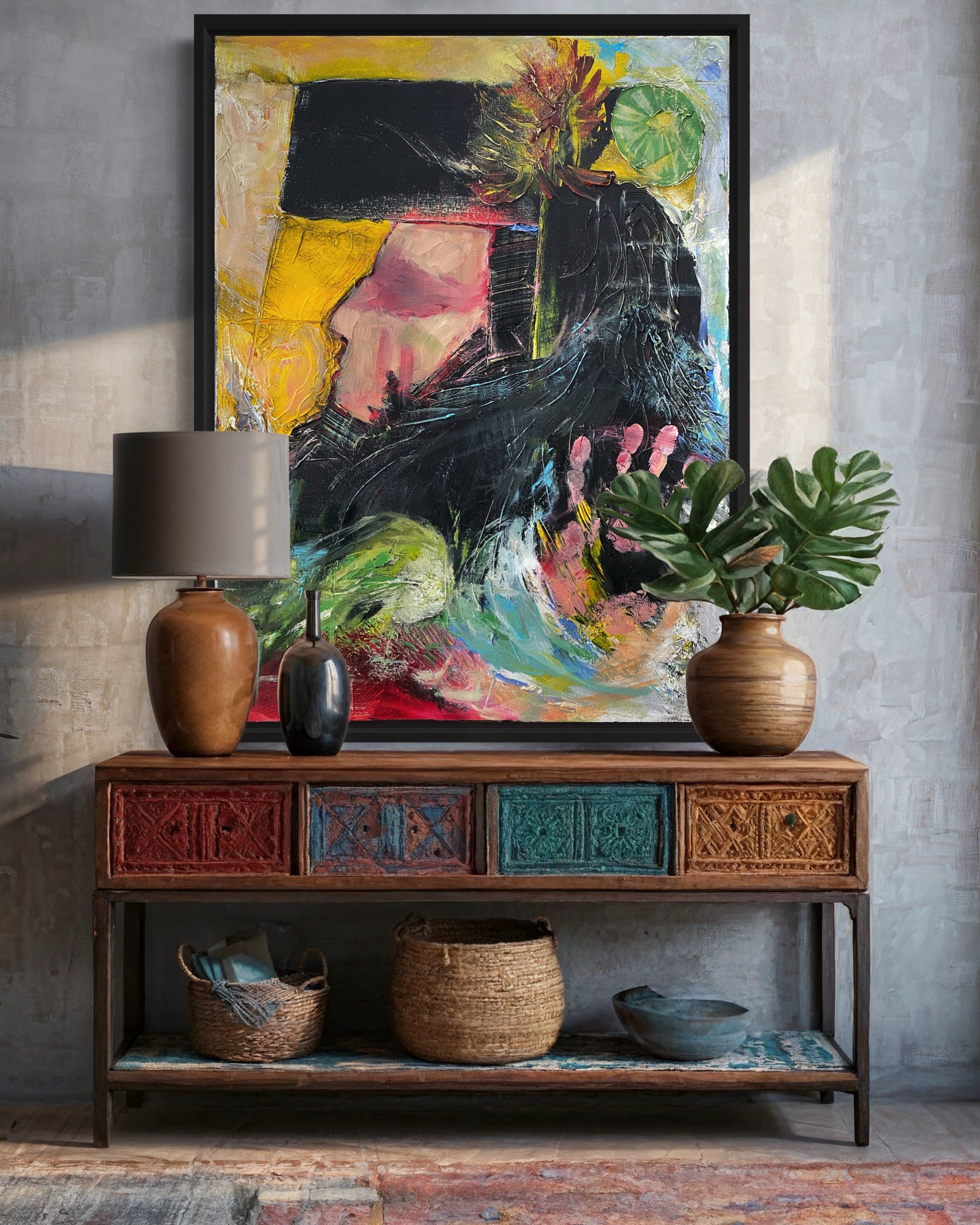 Custom Native American Abstract Painting: Original Acrylic Artwork