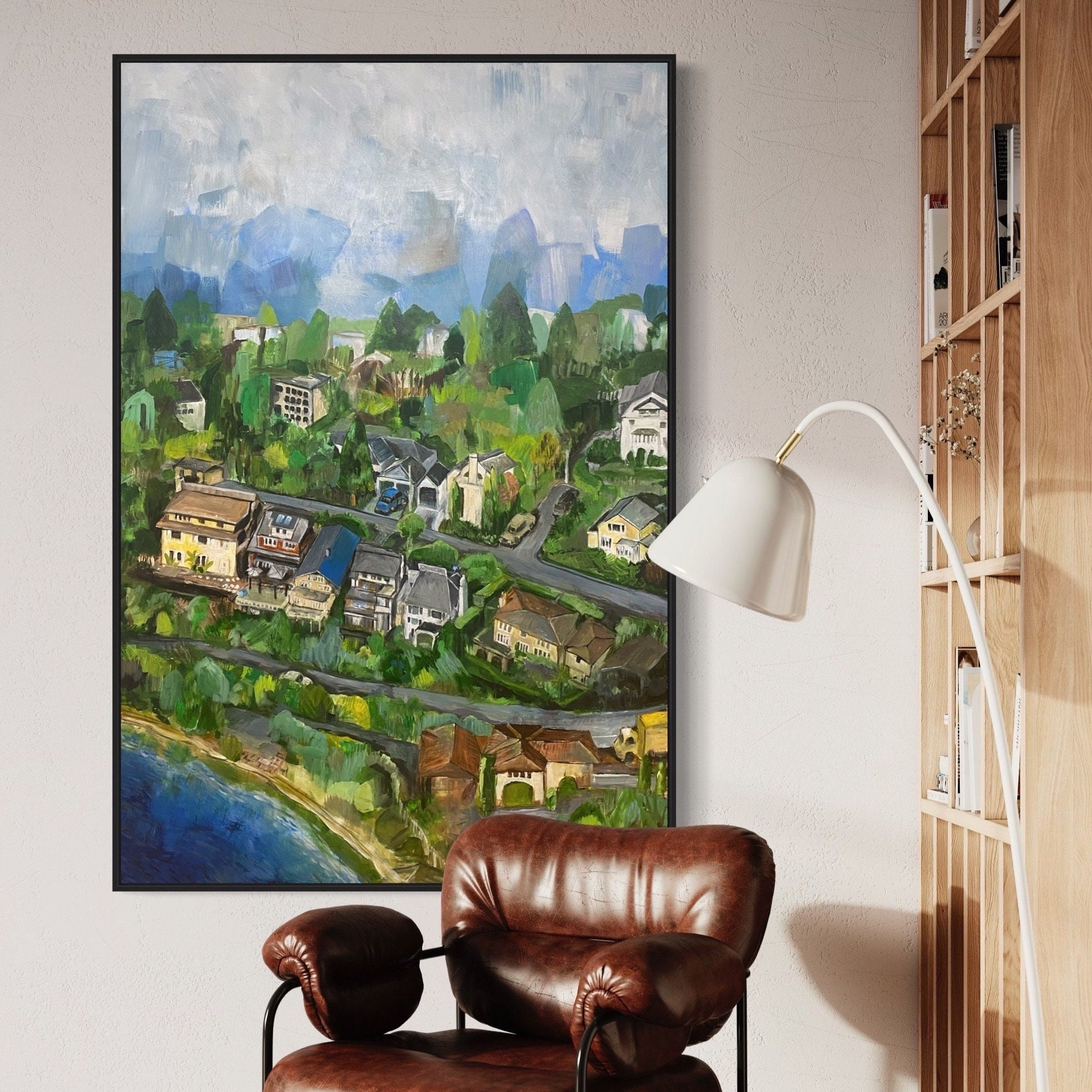 Custom Neighborhood Painting from Photo, Aerial View Acrylic Art
