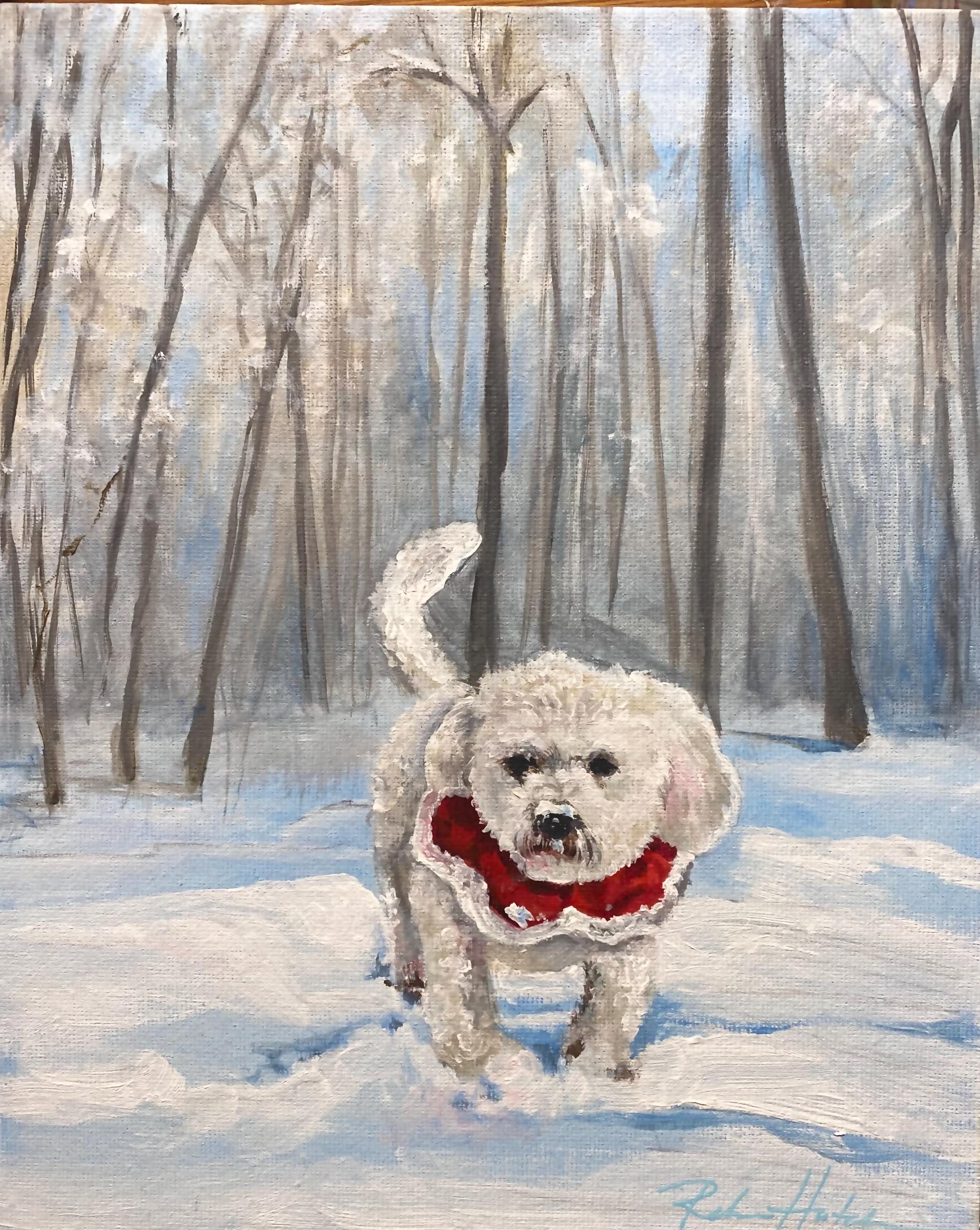 Custom Pet Portrait Painting, Hand-Painted Dog Memorial Art, Bichon Frise