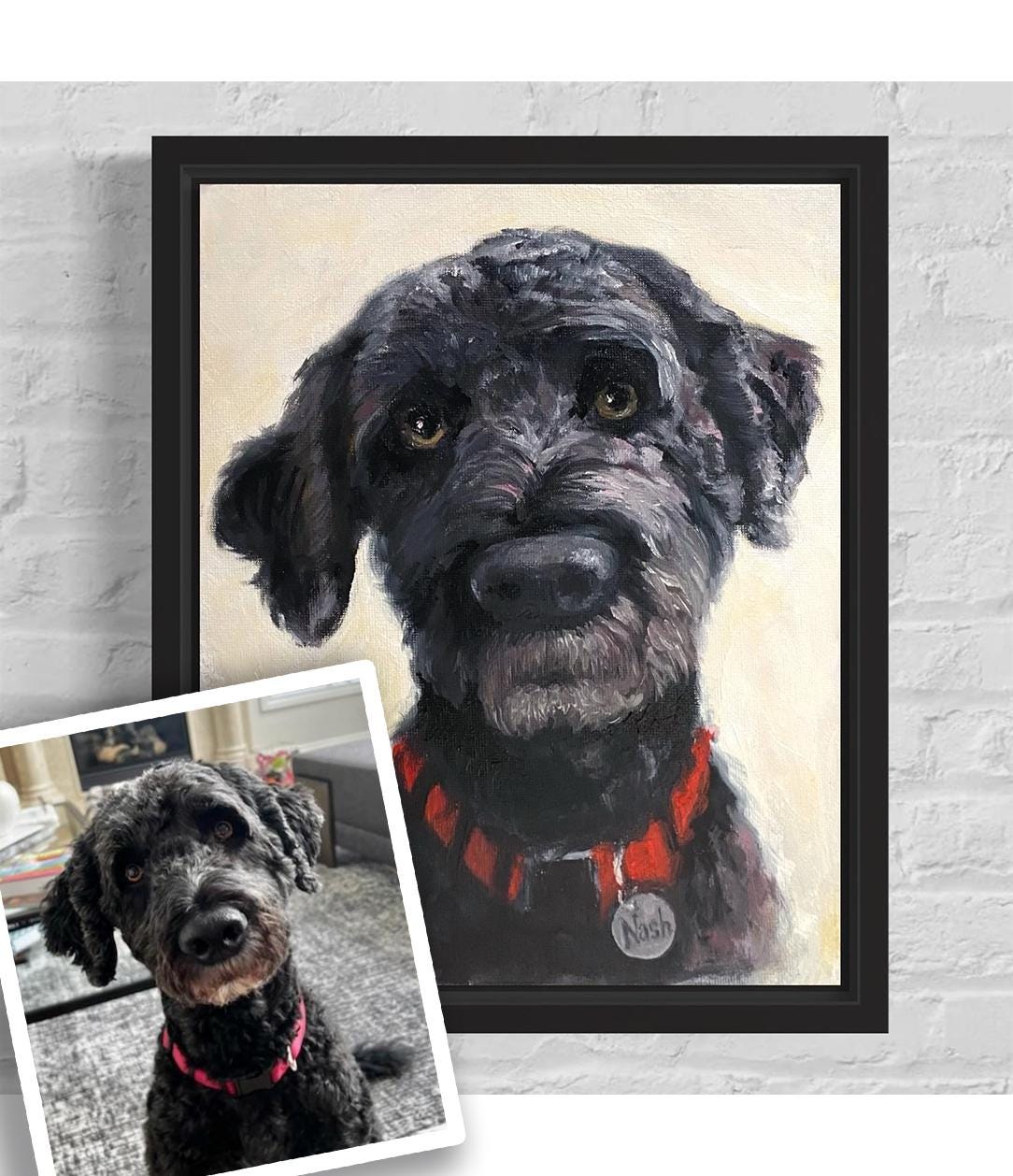 Custom Pet Portrait Painting, Hand-Painted Dog Memorial Art