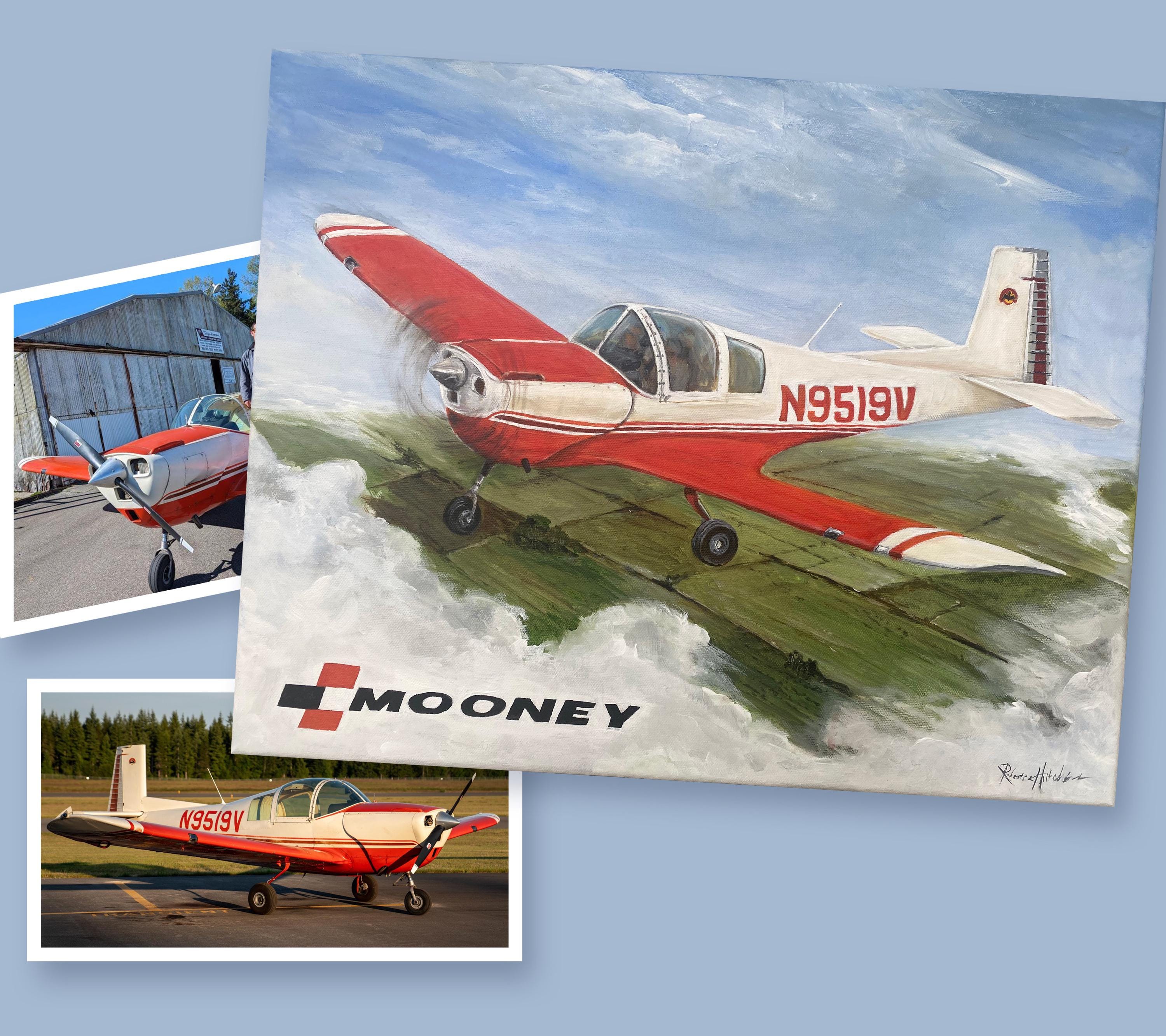 Custom Plane Painting from Photo: Hand-Painted Mooney Plane, Private, Commercial, or Military Planes