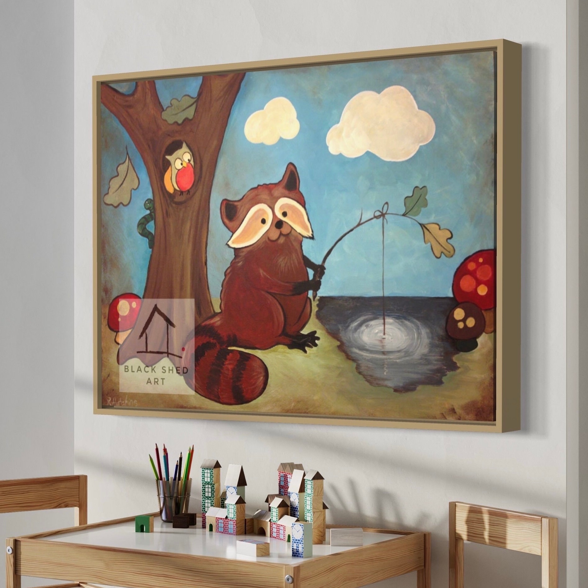 Custom Woodland Nursery Painting: Raccoon Art, Made to Match Your Nursery