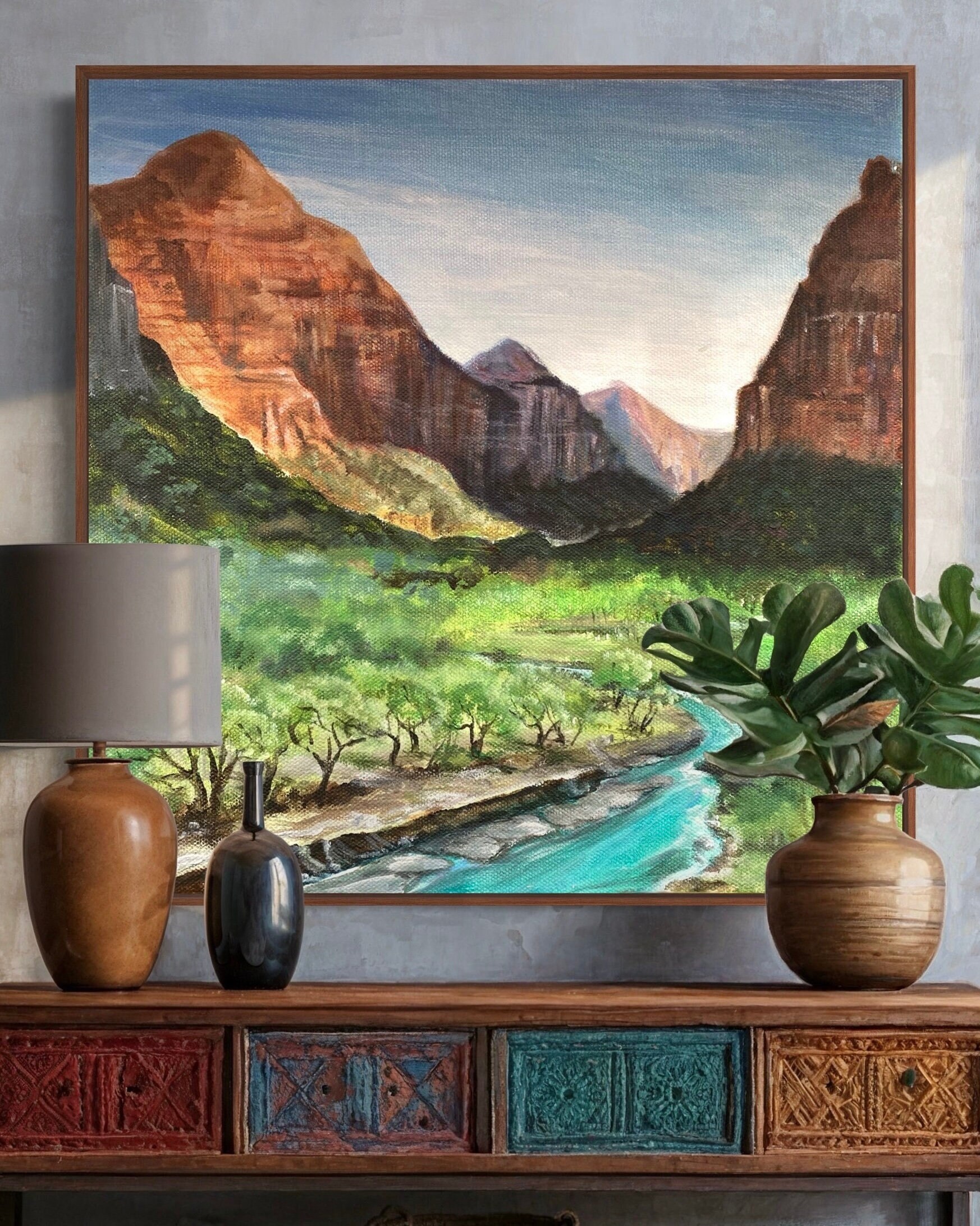 Custom Zion National Park Painting: Original Mountain Landscape Art