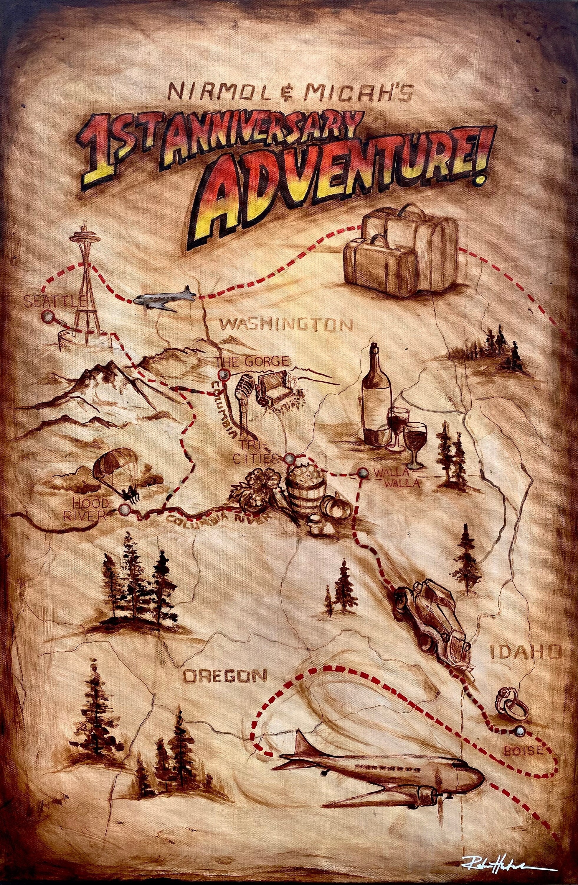 Dr. Jones Inspired Adventure Map, Personalized Travel Memory Art
