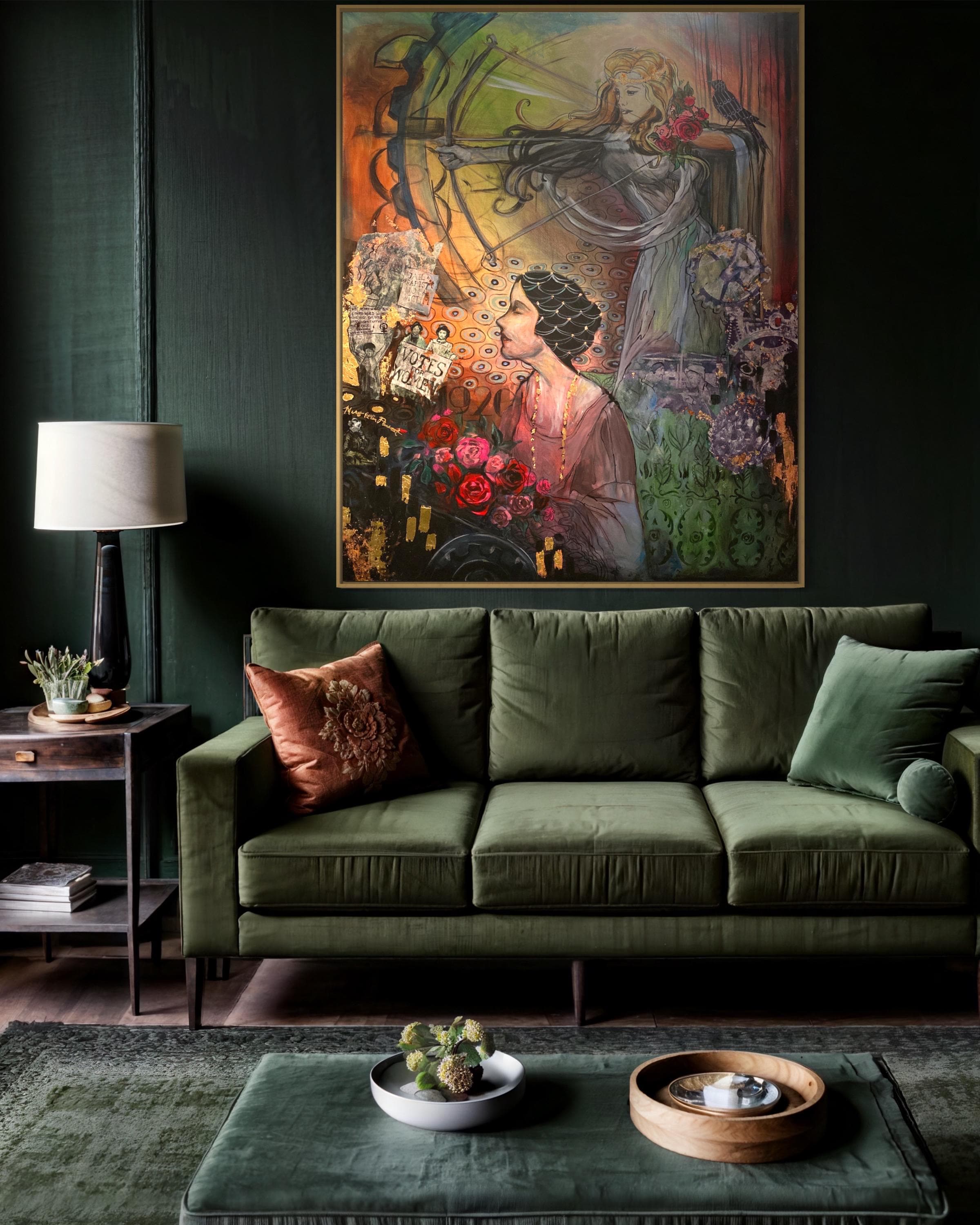 Feminist Art Nouveau Painting, Gold Leaf, Women's Rights, 48x60"