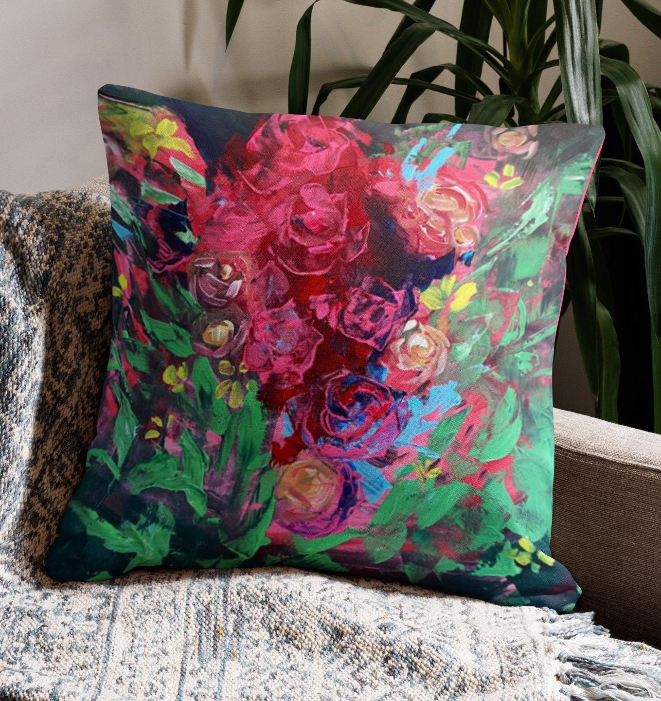 Floral Throw Pillow, Patio Pillow, Pink Decorative Pillow Accent, Floral Decorative Pillow