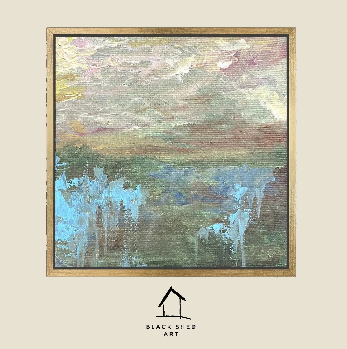 Framed Abstract Landscape Giclée Canvas Print, Muted Colors, Loose Brushstrokes