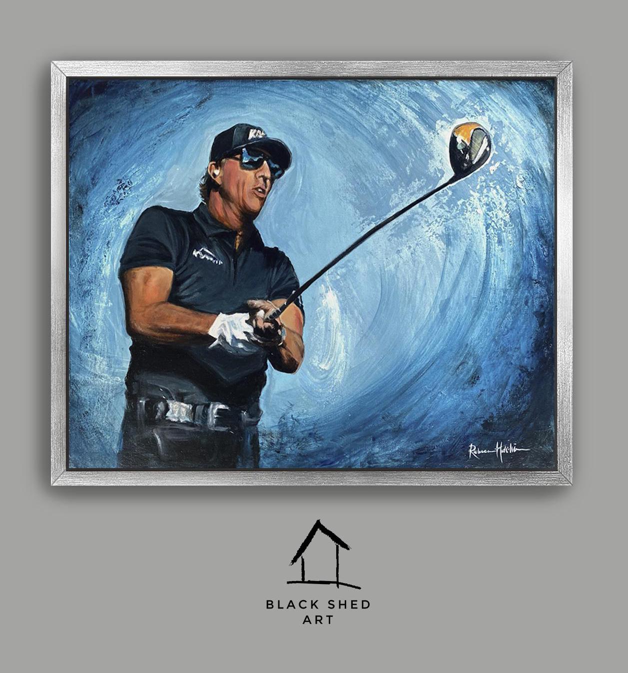 Framed Phil Mickelson Giclée Canvas Print, Golf Art