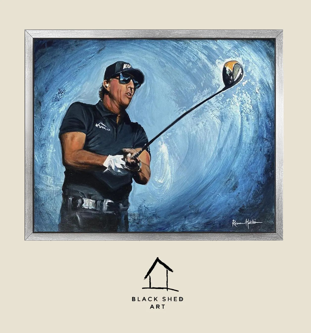 Framed Phil Mickelson Giclée Canvas Print, Golf Art