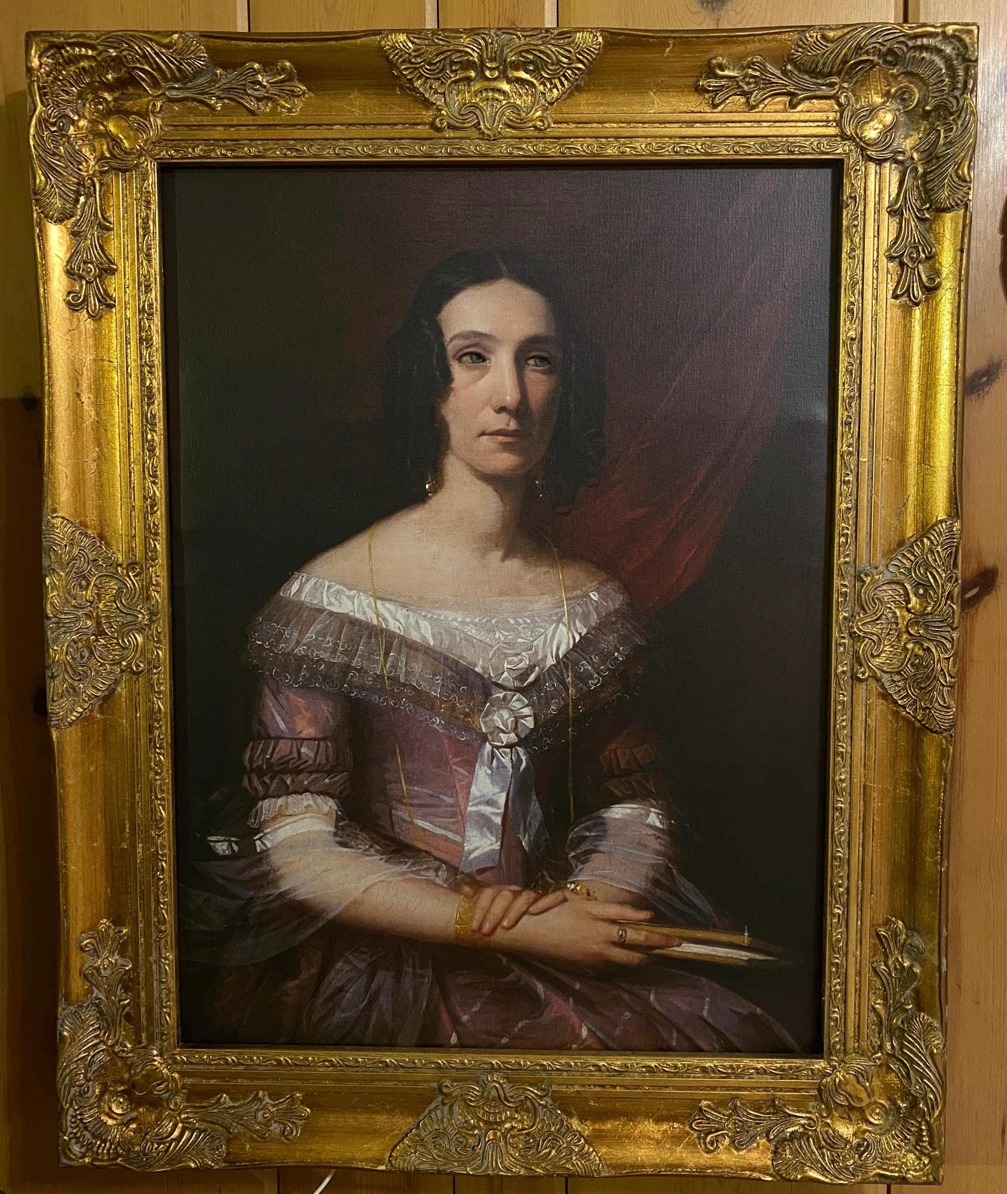 Creepy hand-painted portrait with moving eyes